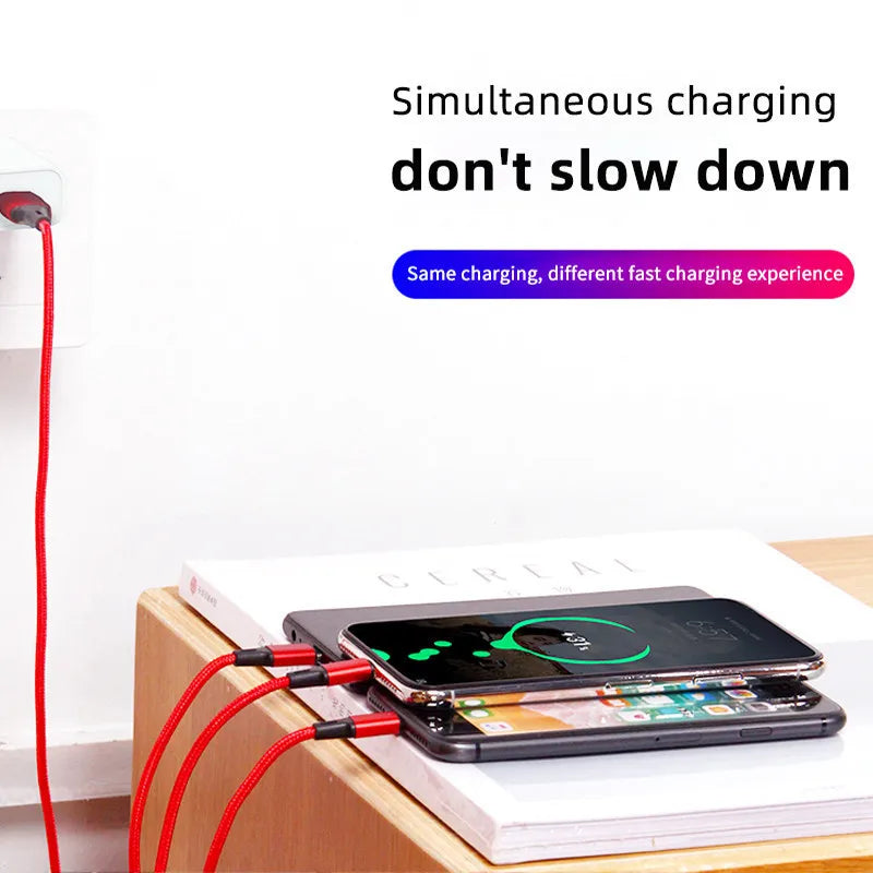 Lovebay 3 in 1 USB Fast Charging Cable Type C Micro IOS Multi Charger Cable for Iphone Huawei Samsung Nylon Braided Cord